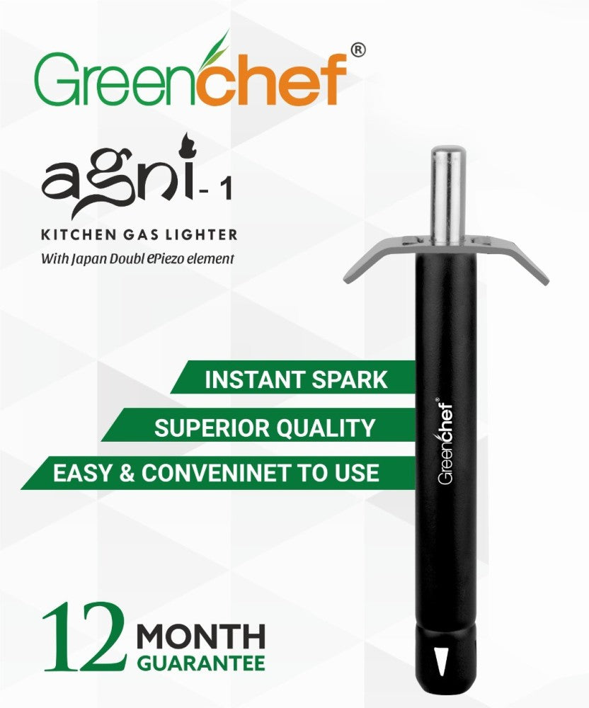 Greenchef Agni-1 Steel Gas Lighter - Black, Pack of 1