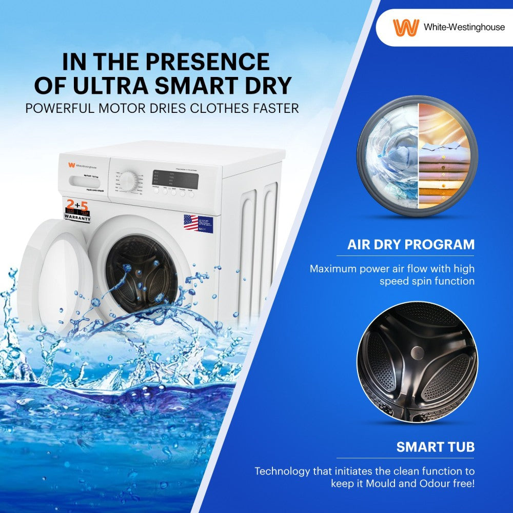 White Westinghouse (Trademark by Electrolux) 10.5 kg Fully Automatic Front Load Washing Machine with In-built Heater White - HDF1050