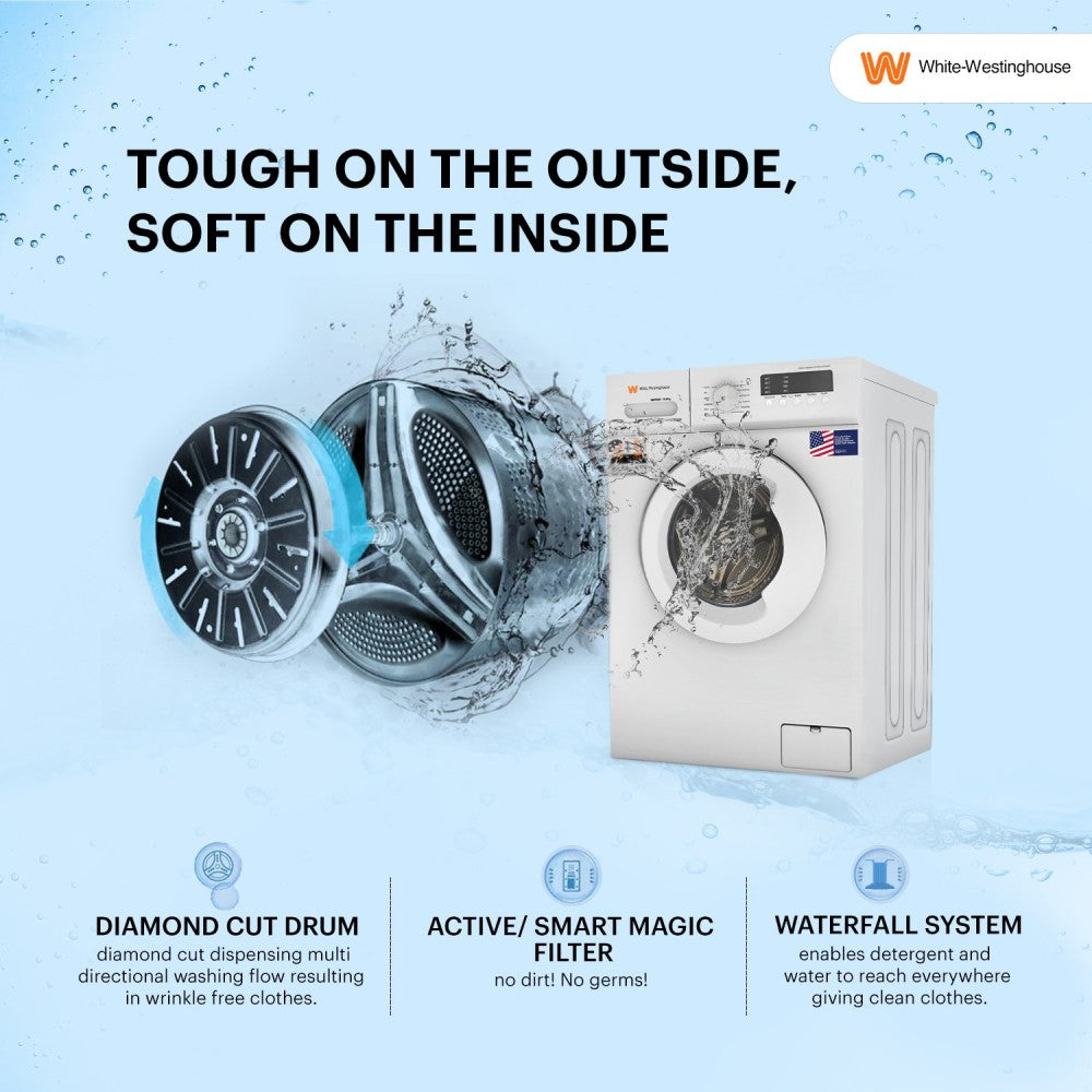 White Westinghouse (Trademark by Electrolux) 10.5 kg Fully Automatic Front Load Washing Machine with In-built Heater White - HDF1050