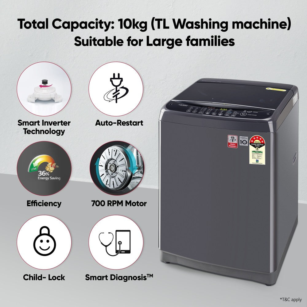 LG 10 kg फुली ऑटोमैटिक टॉप लोड वॉशिंग मशीन ग्रे - T10SJMB1Z