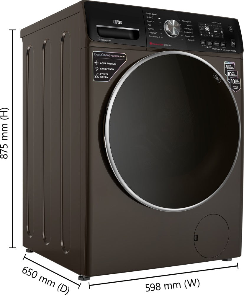 IFB 10 kg 5 Star Eco Inverter Oxyjet Technology 2X Power Steam with Wi-Fi 4 years Comprehensive Warranty Fully Automatic Front Load Washing Machine with In-built Heater Brown - EXECUTIVE PLUS MXC 1014