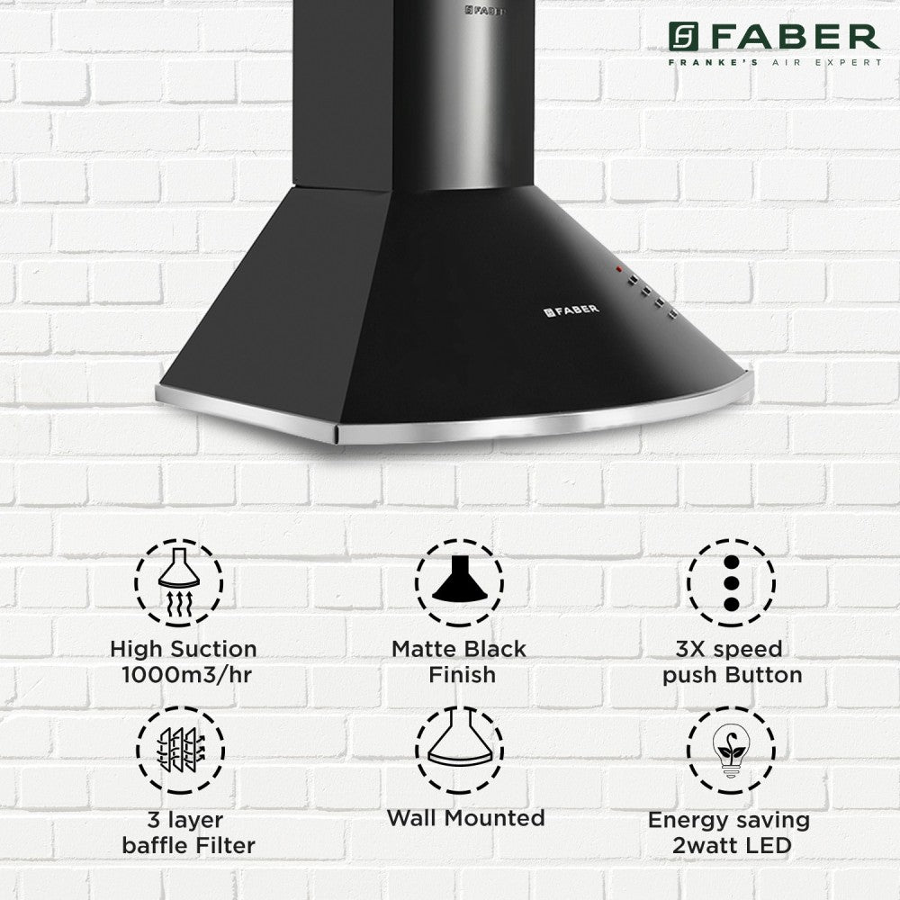 Faber HOOD CLASS PRO PB BK LTW 60 Wall Mounted Chimney - Black 1000 CMH