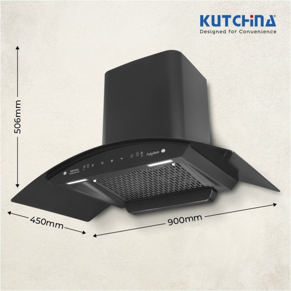 Kutchina ROMANIA 90 Auto Clean Wall Mounted Chimney - Black 1250 CMH