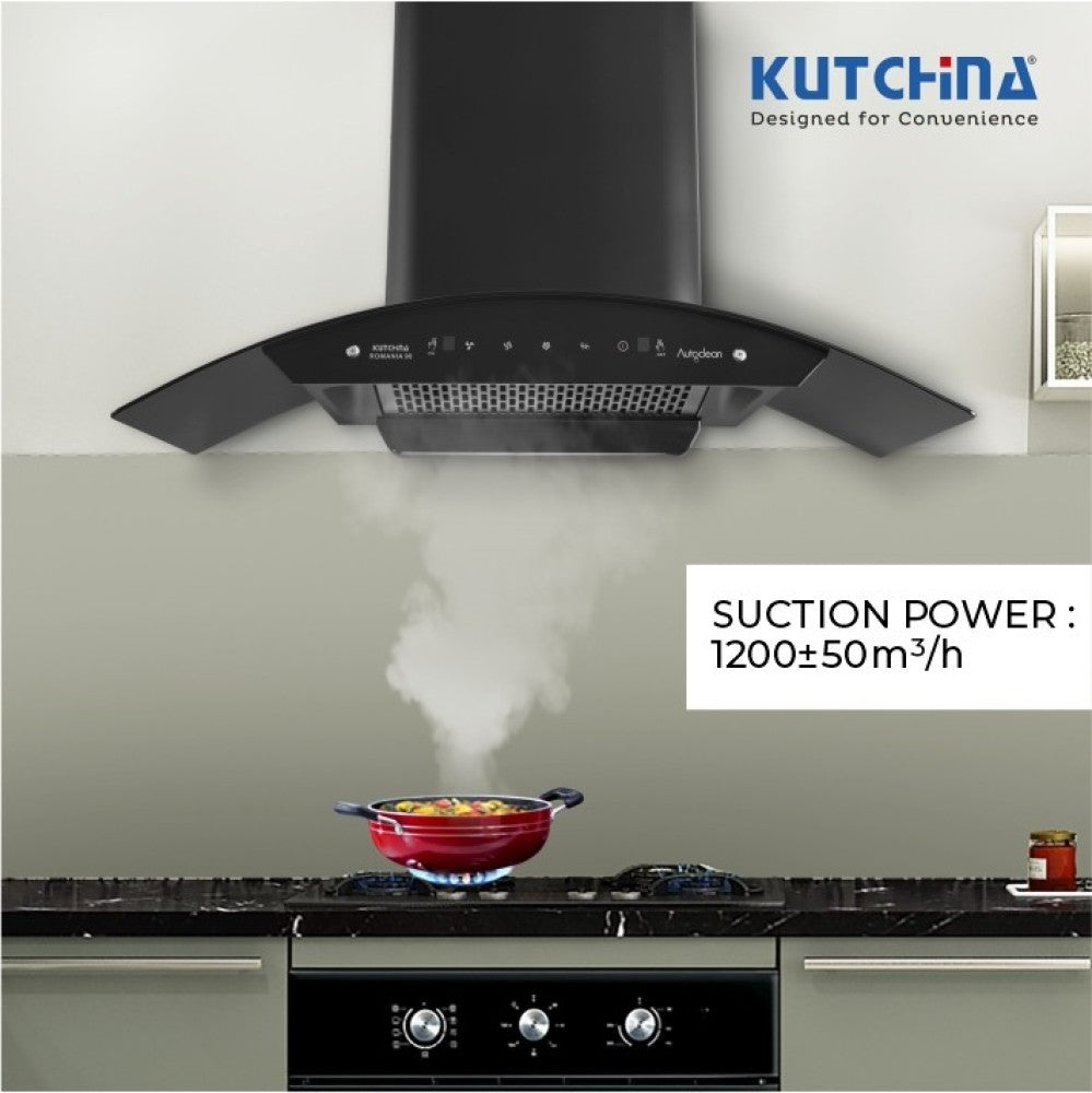 Kutchina ROMANIA 90 Auto Clean Wall Mounted Chimney - Black 1250 CMH