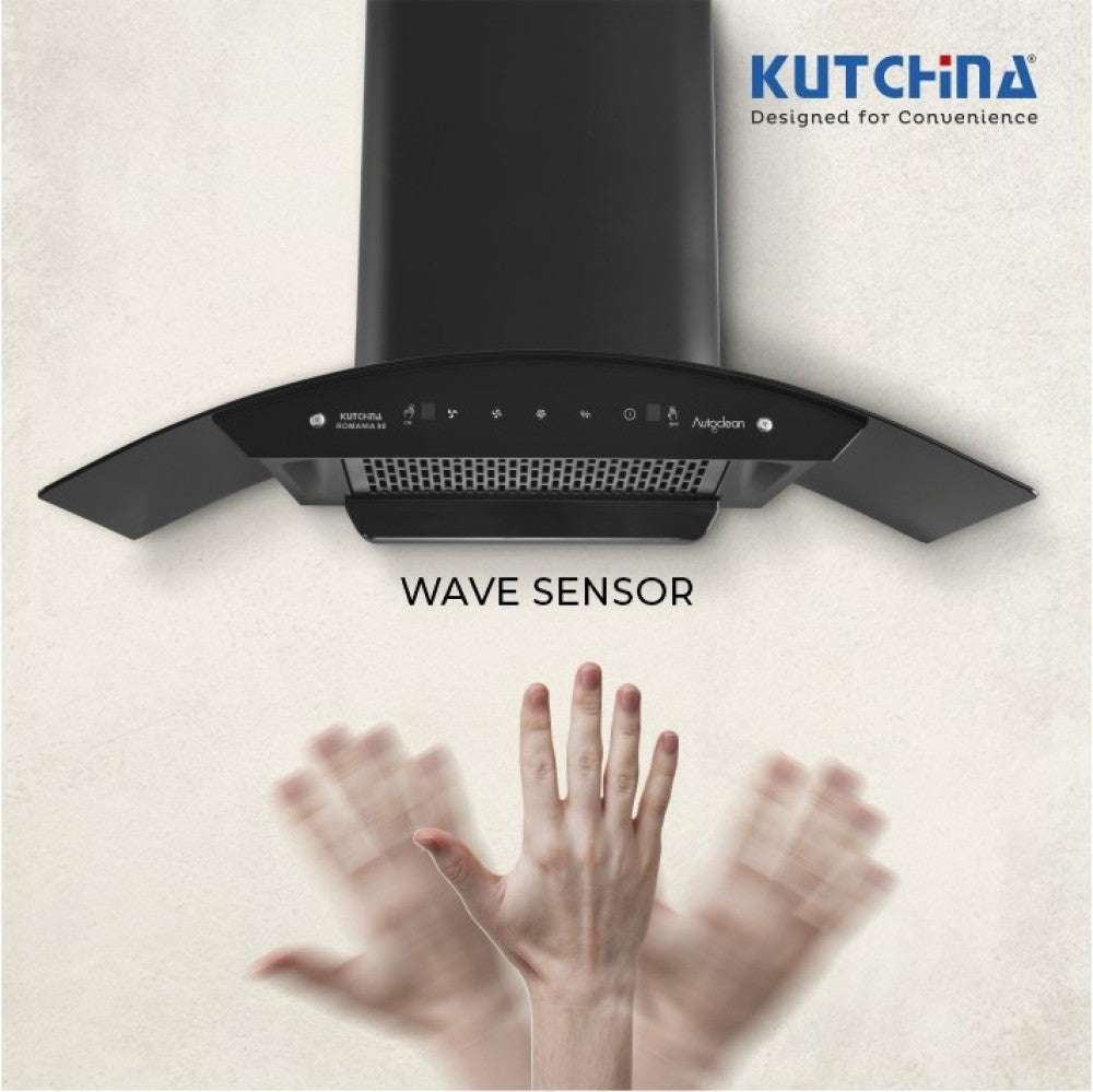 Kutchina ROMANIA 90 Auto Clean Wall Mounted Chimney - Black 1250 CMH