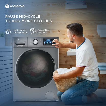 MOTOROLA 10.5 kg Smart Wi-Fi Enabled Steam Wash Inverter Technology Fully Automatic Front Load Washing Machine with In-built Heater Grey - 105FLIWBM5S