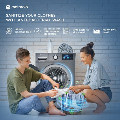 MOTOROLA 10.5 kg Smart Wi-Fi Enabled Steam Wash Inverter Technology Fully Automatic Front Load Washing Machine with In-built Heater Grey - 105FLIWBM5S