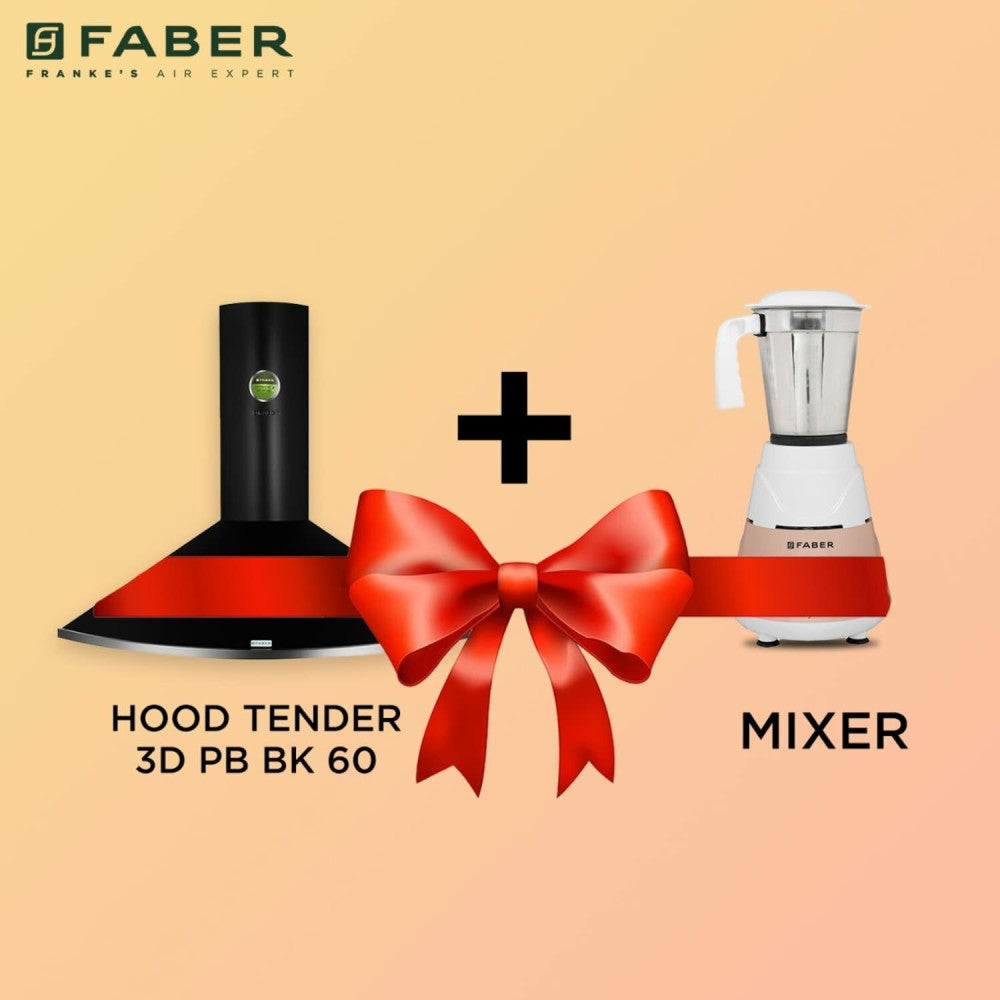 Faber COMBO(HOOD TENDER 3D PB BK 60 + MIXER) Wall Mounted Chimney - Black 1095 CMH