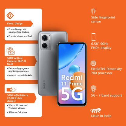 REDMI 11 Prime 5G (Chrome Silver, 64 GB) - 4 GB RAM