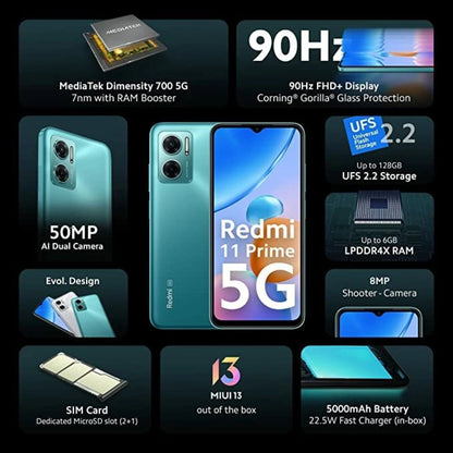 REDMI 11 Prime 5G (Meadow Green, 64 GB) - 4 GB RAM