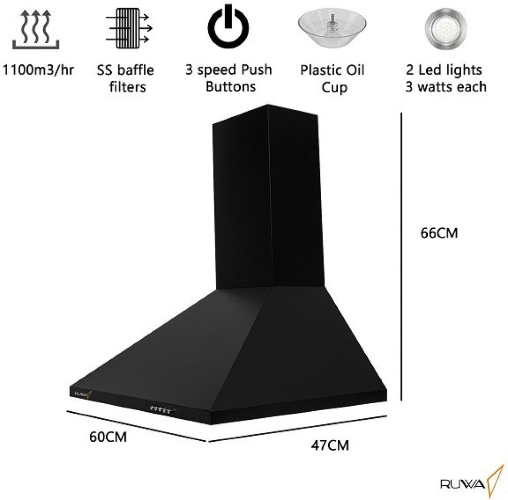 ruwa PEARL 60 Wall Mounted Chimney - Black 1100 CMH