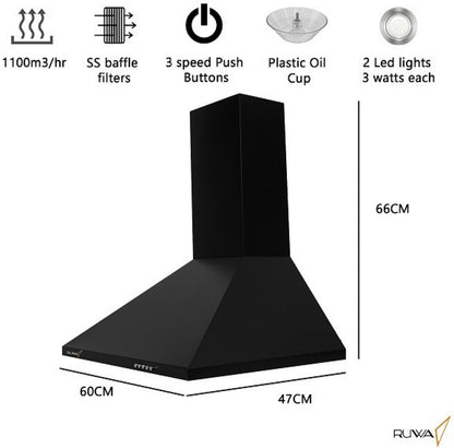 ruwa PEARL 60 Wall Mounted Chimney - Black 1100 CMH