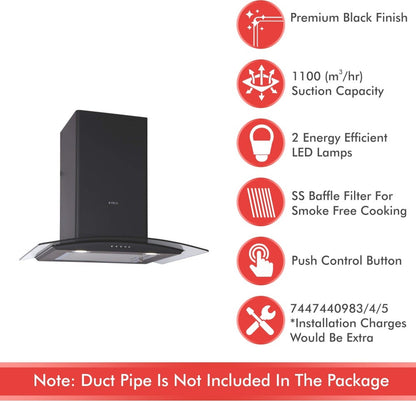 Elica ESCG BF 60 NERO Wall Mounted Chimney - Black 1100 CMH