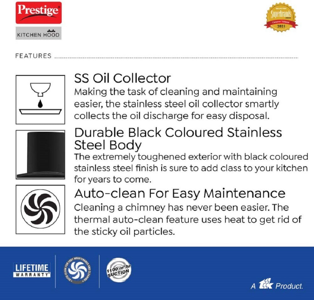 Prestige Oscar 600 Auto Clean Wall Mounted Chimney - Black 1100 CMH