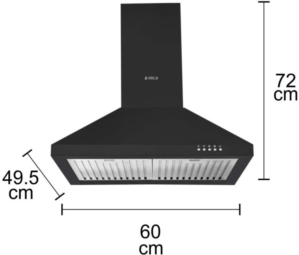 Elica ACE 260 NERO Wall Mounted Chimney - Black 1100 CMH