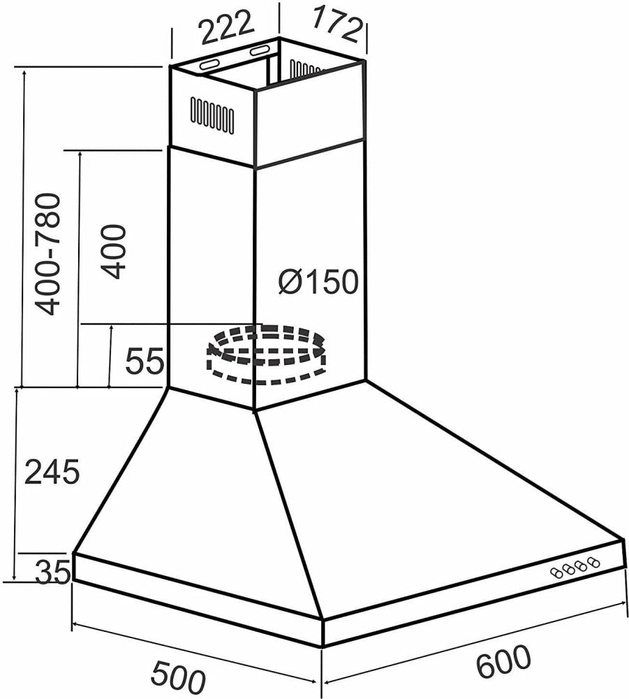 Elica ACE 260 NERO Wall Mounted Chimney - Black 1100 CMH