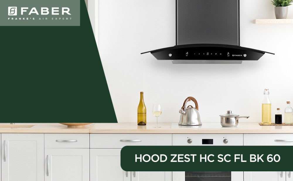 Faber HOOD ZEST HC SC FL BK 60 Auto Clean Wall Mounted Chimney - Black 1100 CMH