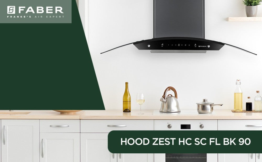 Faber HOOD ZEST HC SC FL BK 90 ऑटो क्लीन वॉल माउंटिंग चिमनी - काला 1100 CMH