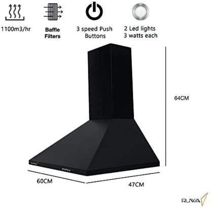 ruwa Citrine Black 60 Wall Mounted Chimney - Black 1100 CMH