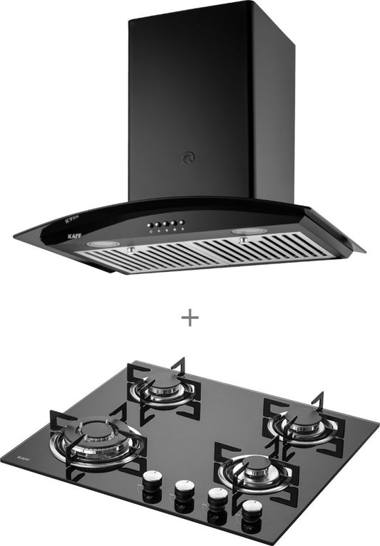 Kaff ACEBF60+NE4B60GF Wall Mounted Chimney with Built in Hob - BLack 1150 CMH