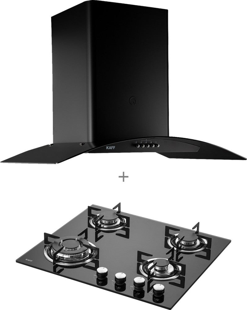 Kaff ELFDHC60+NE4B60GF Auto Clean Wall Mounted Chimney with Built in Hob - Black 1180 CMH