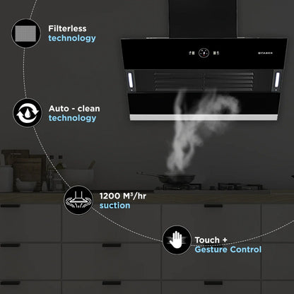 Faber HOOD वर्टिगो FL SC AC BK 75 ऑटो क्लीन वॉल माउंटिंग चिमनी - काला 1200 CMH