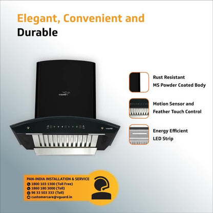 V-Guard A20 BL180 Auto Clean with free installation kit Wall Mounted Chimney - Black 1200 CMH