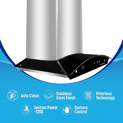 Eurodomo HOOD INDIGO SC TC SS 60 Auto Clean Wall Mounted Chimney - Silver 1200 CMH