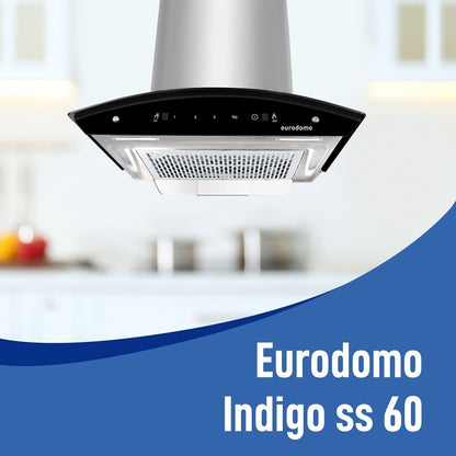 Eurodomo HOOD INDIGO SC TC SS 60 Auto Clean Wall Mounted Chimney - Silver 1200 CMH