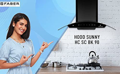 Faber HOOD SUNNY HC SC BK 90 Auto Clean with Powerful Suction Capacity,Motion Sensor Wall Mounted Chimney - Black 1200 CMH