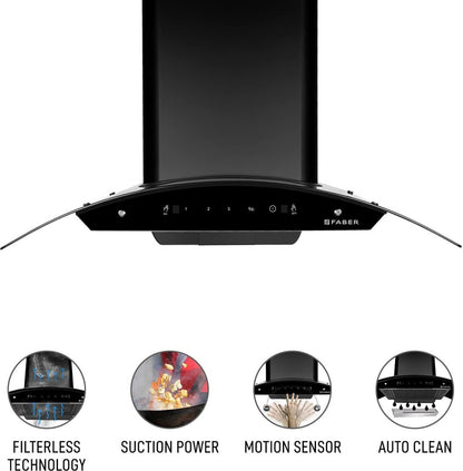 Faber HOOD SUNNY HC SC BK 90 Auto Clean with Powerful Suction Capacity,Motion Sensor Wall Mounted Chimney - Black 1200 CMH