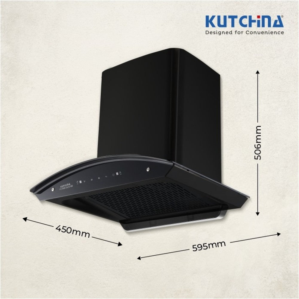 Kutchina Flora Dlx 60 Auto Clean Wall Mounted Chimney - Black 1200 CMH