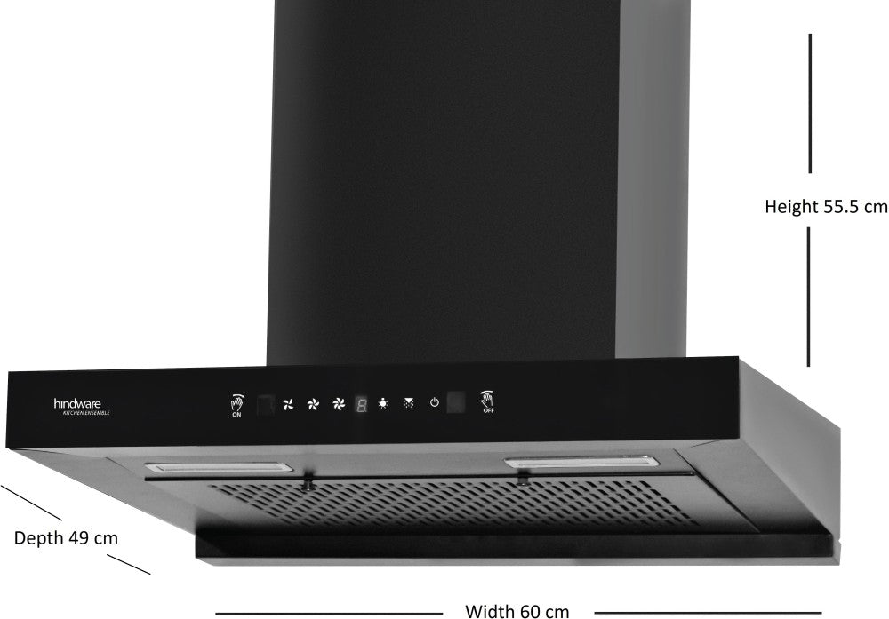 Hindware Talya 60 Auto Clean Wall Mounted Chimney - Black 1200 CMH