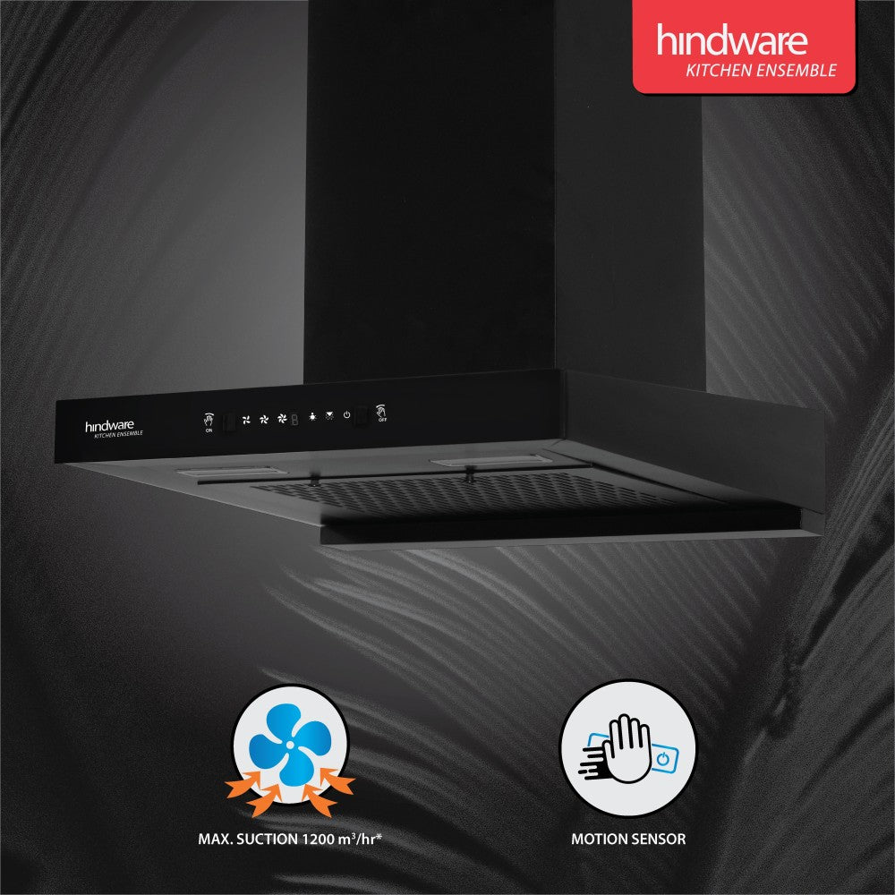 Hindware Talya 60 Auto Clean Wall Mounted Chimney - Black 1200 CMH