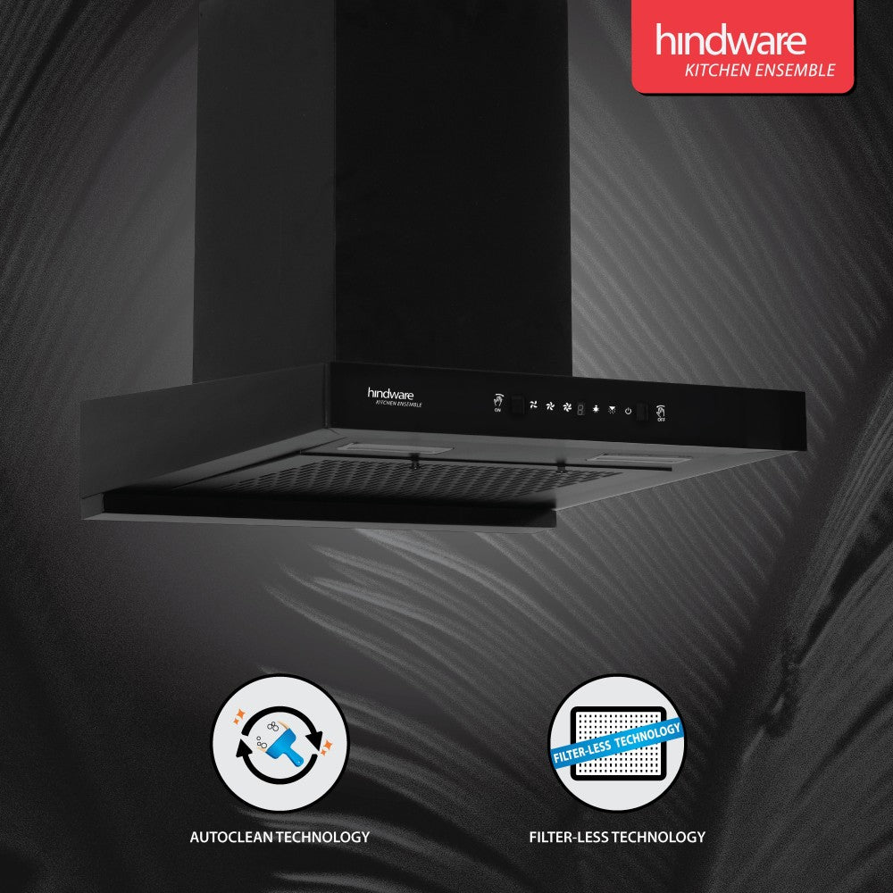 Hindware Talya 60 Auto Clean Wall Mounted Chimney - Black 1200 CMH