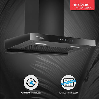 Hindware Tayla 75 ऑटो क्लीन वॉल माउंटिंग चिमनी - काला 1200 CMH