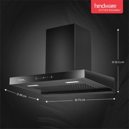 Hindware Tayla 75 ऑटो क्लीन वॉल माउंटिंग चिमनी - काला 1200 CMH