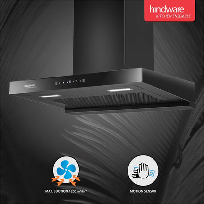 Hindware Tayla 75 ऑटो क्लीन वॉल माउंटिंग चिमनी - काला 1200 CMH