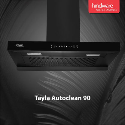 Hindware Tayla 90 ऑटो क्लीन वॉल माउंटिंग चिमनी - काला 1200 CMH