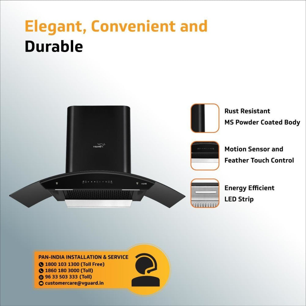 V-Guard X20 BL180 Auto Clean with free installation kit Wall Mounted Chimney - Black 1250 CMH