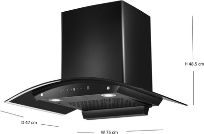 Hindware Sancia 75 Auto Clean Wall Mounted Chimney - Black 1200 CMH