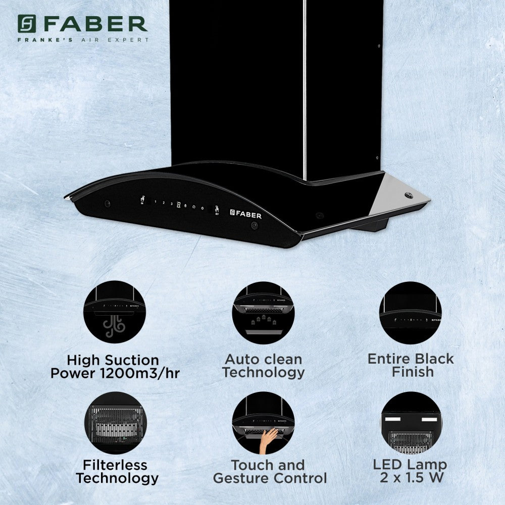 Faber HOOD ORIENT Xpress IND HC SC EBK 60 Auto Clean Wall Mounted Chimney - Black 1200 CMH