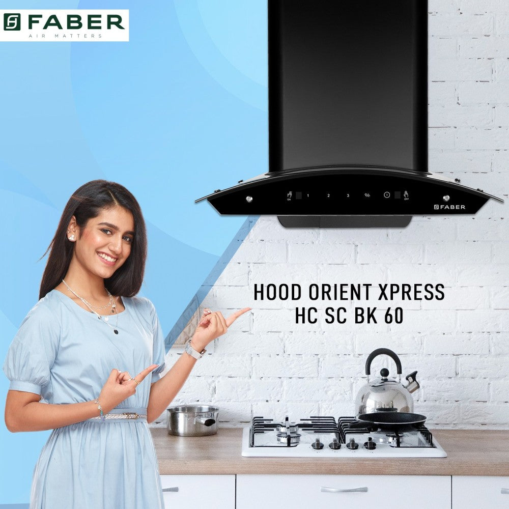 Faber HOOD ORIENT Xpress IND HC SC EBK 60 Auto Clean Wall Mounted Chimney - Black 1200 CMH