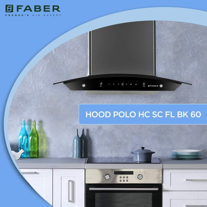 Faber HOOD POLO IN HC SC BK 60 ऑटो क्लीन दीवार पर लगने वाली चिमनी - काला 1200 CMH