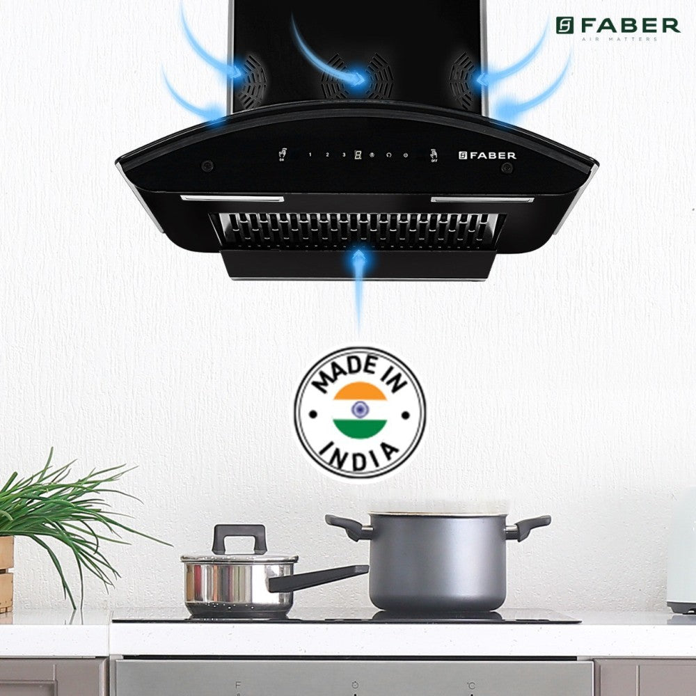 Faber HOOD ORIENT SMART 3D IND HC SC EBK 60 ऑटो क्लीन दीवार पर लगने वाली चिमनी - काला 1250 CMH