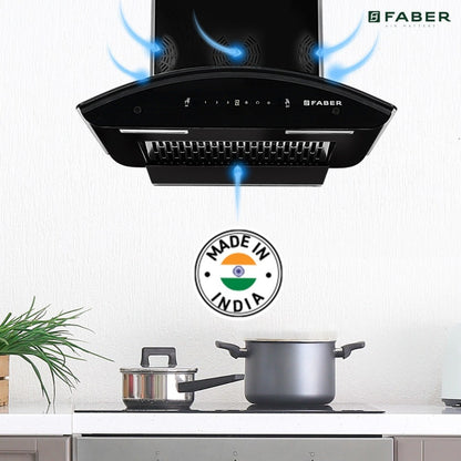 Faber HOOD ORIENT SMART 3D IND HC SC EBK 60 ऑटो क्लीन दीवार पर लगने वाली चिमनी - काला 1250 CMH