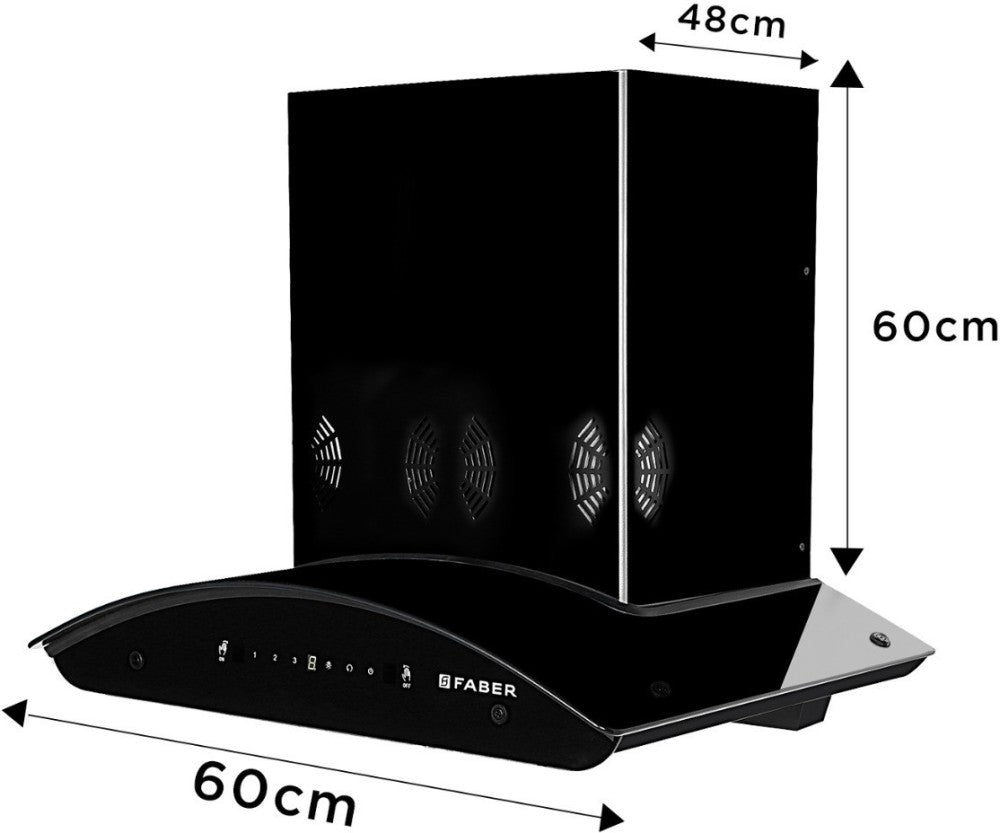 Faber HOOD ORIENT SMART 3D IND HC SC EBK 60 ऑटो क्लीन दीवार पर लगने वाली चिमनी - काला 1250 CMH