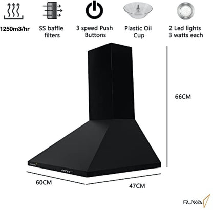 ruwa PEARL 60 Wall Mounted Chimney - Black 1250 CMH