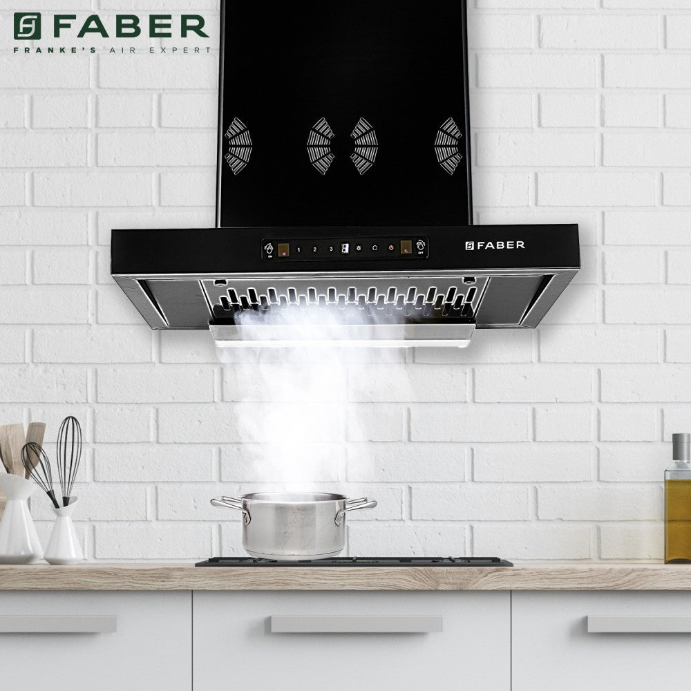 Faber HOOD BONITO 3D IND HC SC FL BK 60 Auto Clean Wall Mounted Chimney - BLACK 1250 CMH