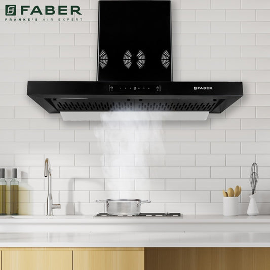 Faber HOOD BONITO 3D IND HC SC FL BK 90 Auto Clean Wall Mounted Chimney - BLACK 1250 CMH